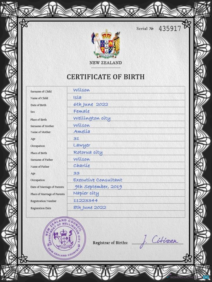 Download New Zealand birth certificate PSD template Photoshop template